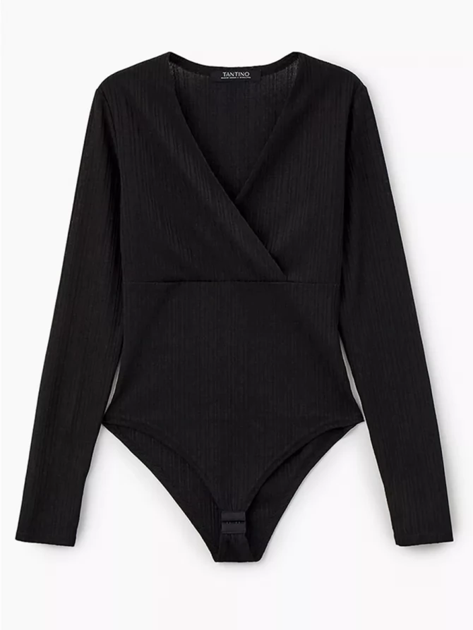 Боди в рубчик с V-образным вырезом