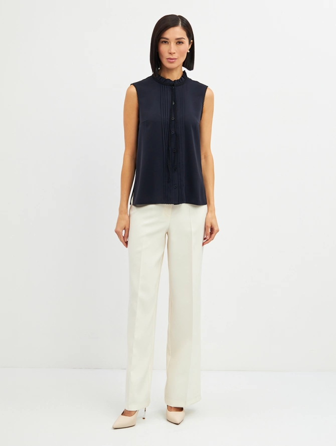 Блузка без рукавов с отделкой из тесьмы OD-973-2 т. синий