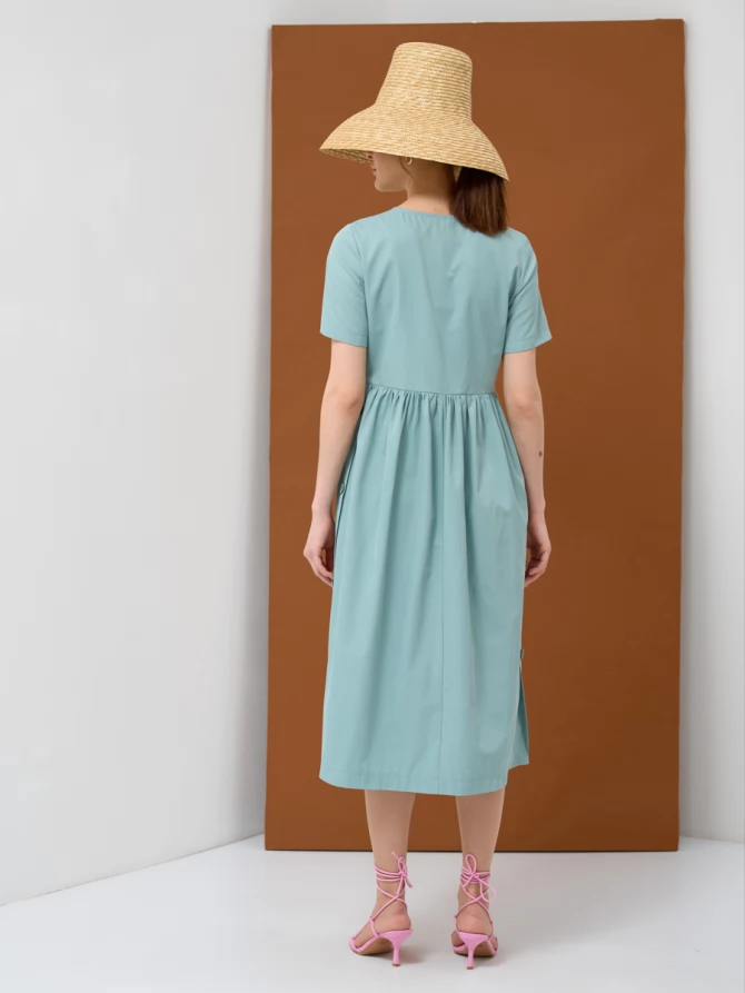 Платье хлопок OD-795-1 с планкой св.зеленое