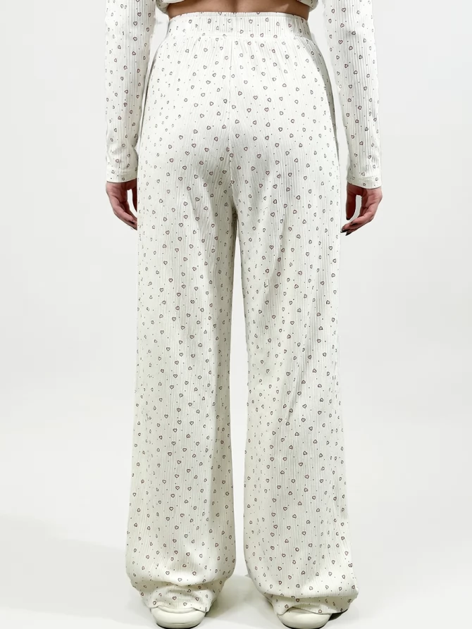 Пижама с принтом сердечки OD-1011-1 молочный