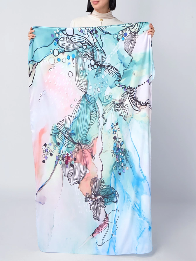 Палантин с акварельным абстрактным принтом KSH16-1453-4