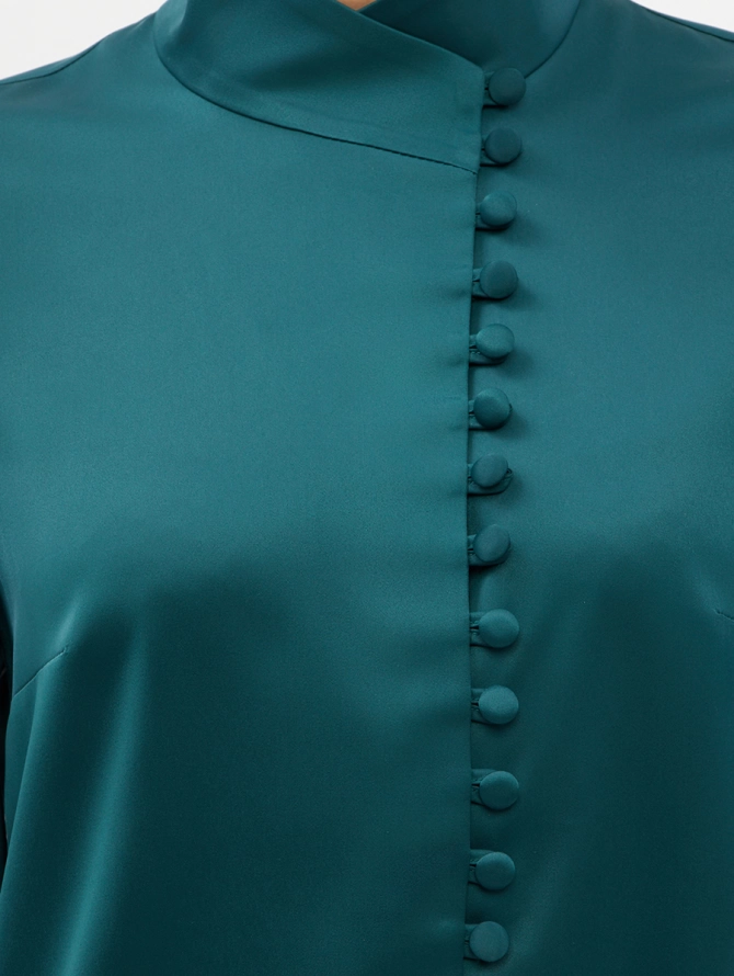 Блуза-косоворотка с множеством пуговиц, цвет морская волна
