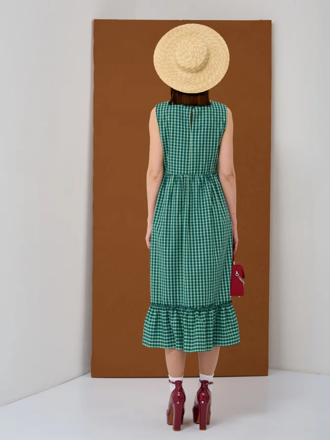 Платье из хлопка в зеленую клетку OD-792-3