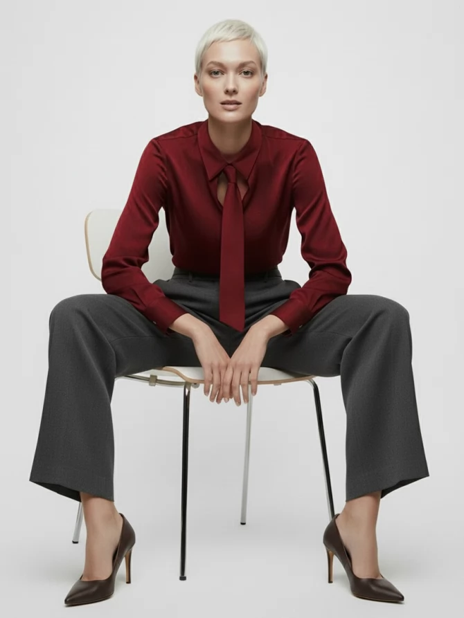 Блузка с галстуком  OD-881-6 бордовый