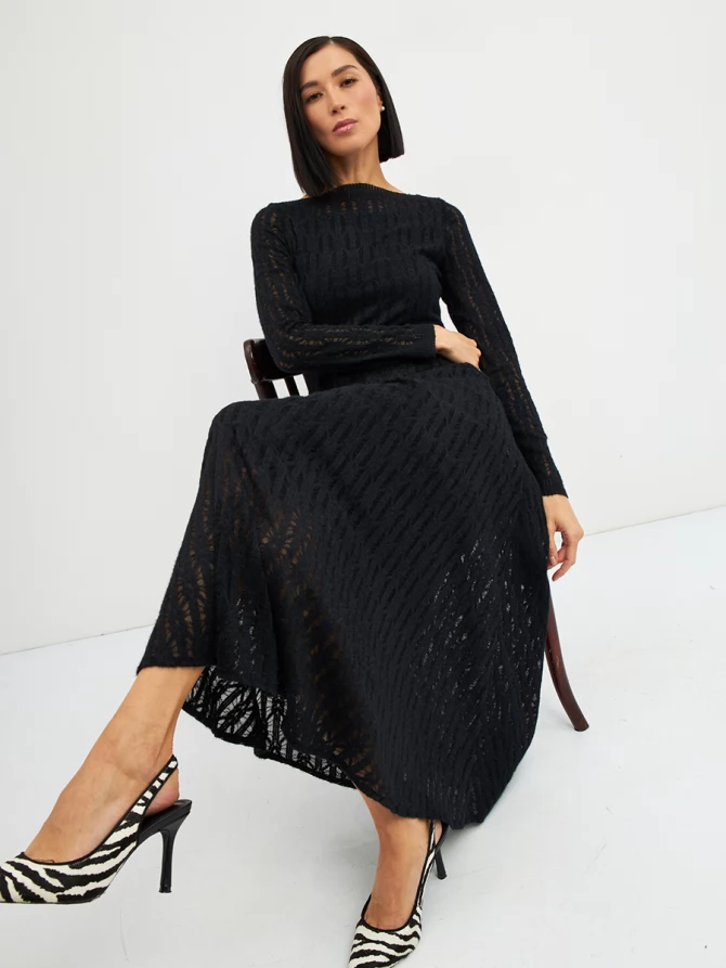 Платье из трикотажного кружева OD-904-2 черное