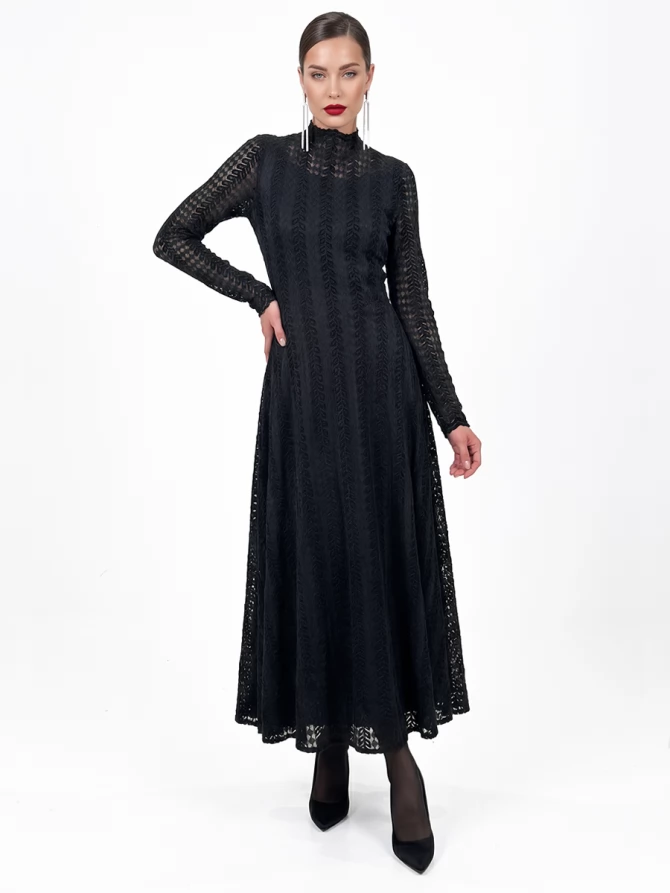 Платье теплое кружевное OD-846-5 черный
