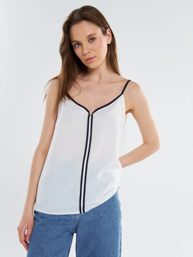 Топ с контрастной отделкой, белый+синий