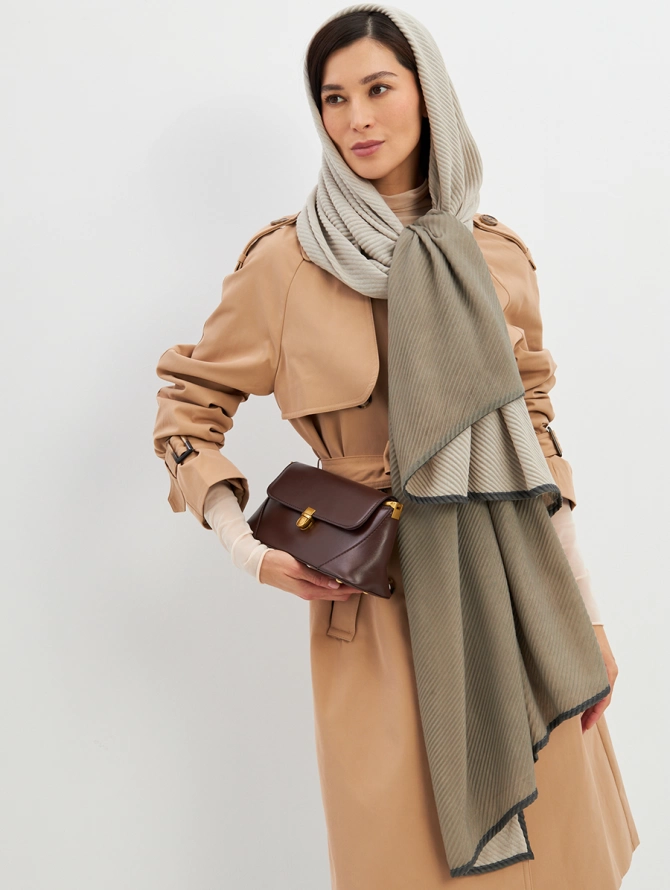 Палантин женский плиссированный двухсторонний хаки