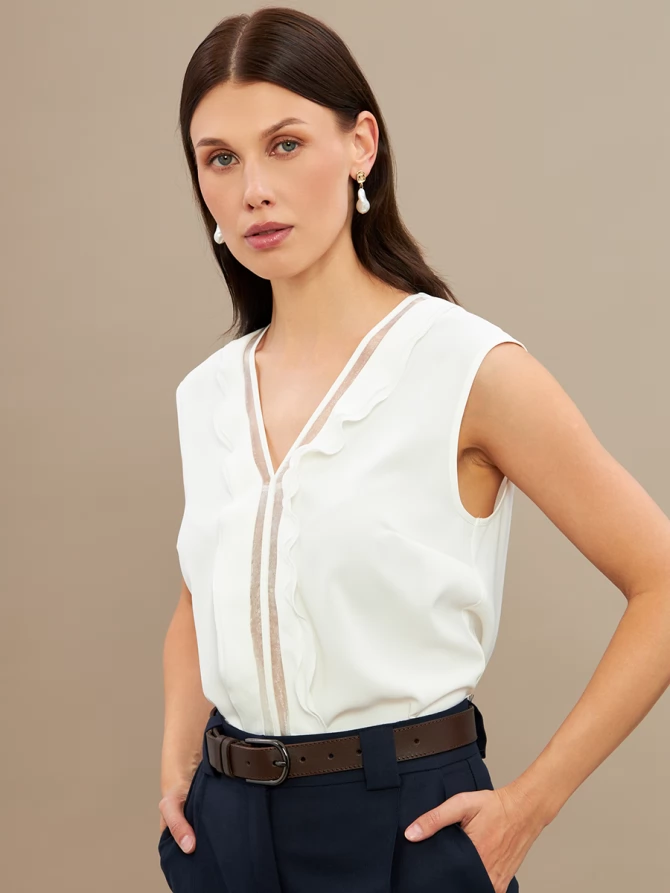 Топ со вставкой из органзы OD-975-1 белый