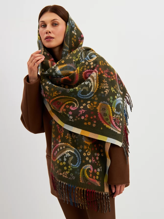 Палантин женский с узором Пейсли и бахромой