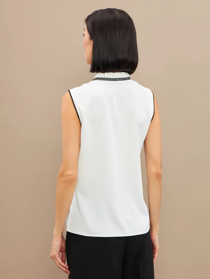 Блузка без рукавов с отделкой из тесьмы OD-973-1 белый