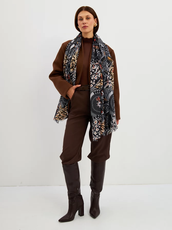 Палантин женский с авторским принтом и бахромой
