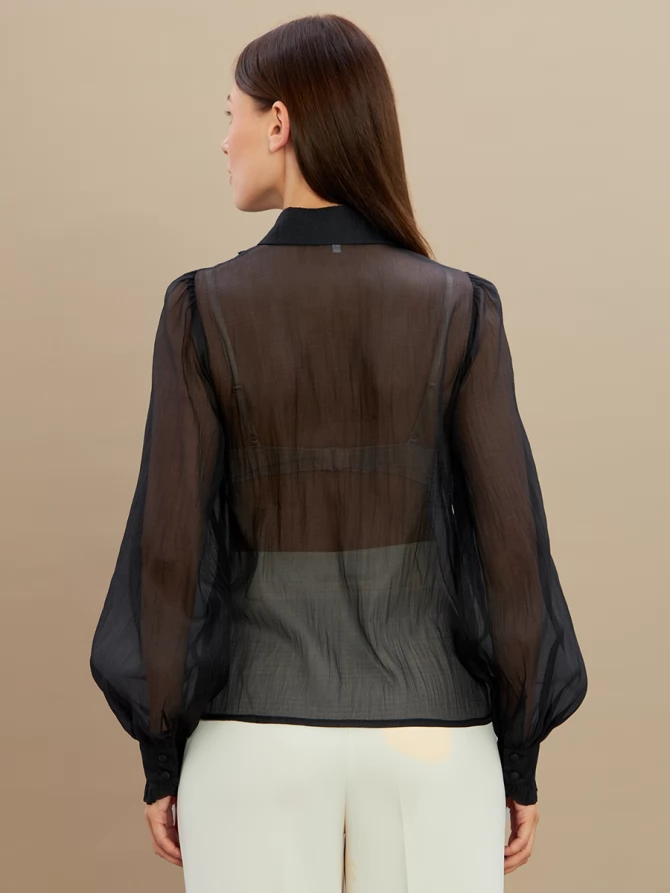 Блузка из органзы со сборкой OD-928-2 черный