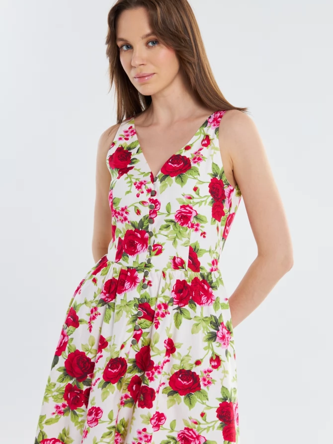 Платье из хлопка с кружевом OD-925-1 цветы на белом