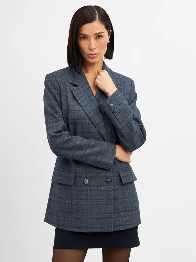 Жакет двубортный на подкладке  OD-980-2 клетка серо-синяя