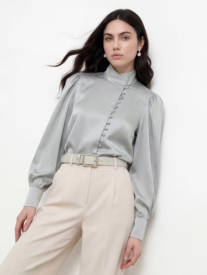 Блуза-косоворотка много пуговиц OD-550-18 полынь