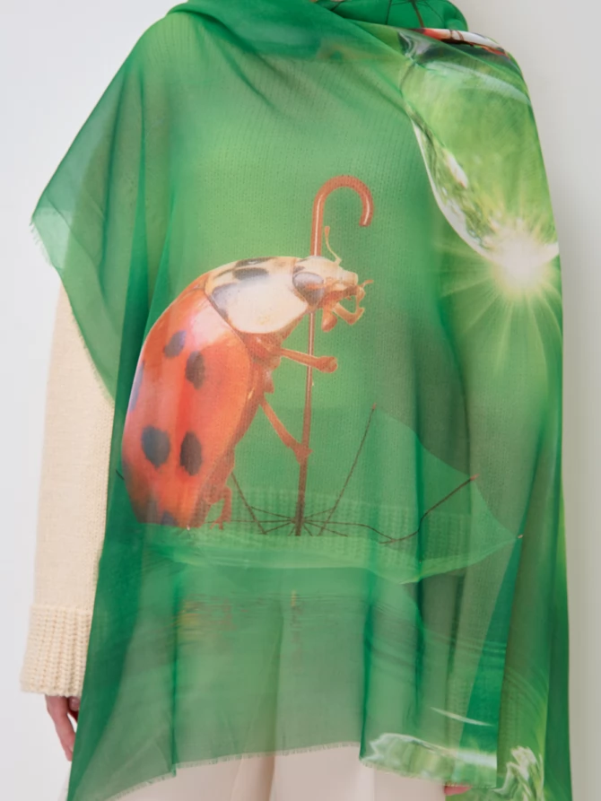 Платок женский двусторонний с принтом Арт-деко и бахромой