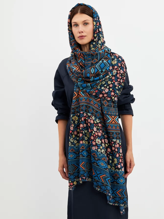 Палантин женский с этническим и цветочным узором
