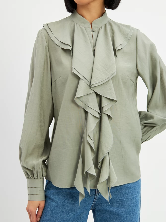 Блузкас отлетными рюшами OD-914-3 полынь