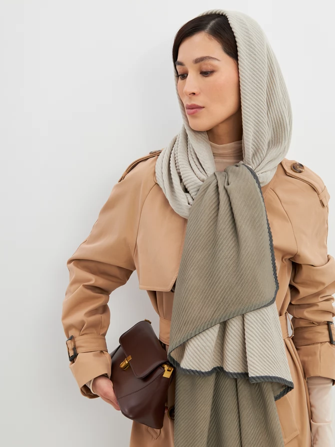 Палантин женский плиссированный двухсторонний хаки