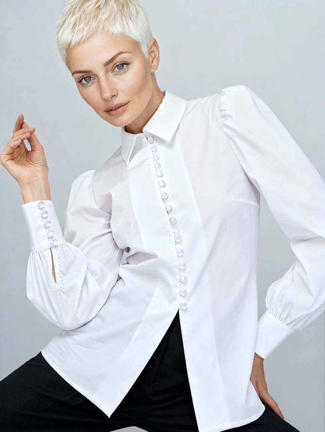 Блузка женская однотонная с рукавами-фонариками