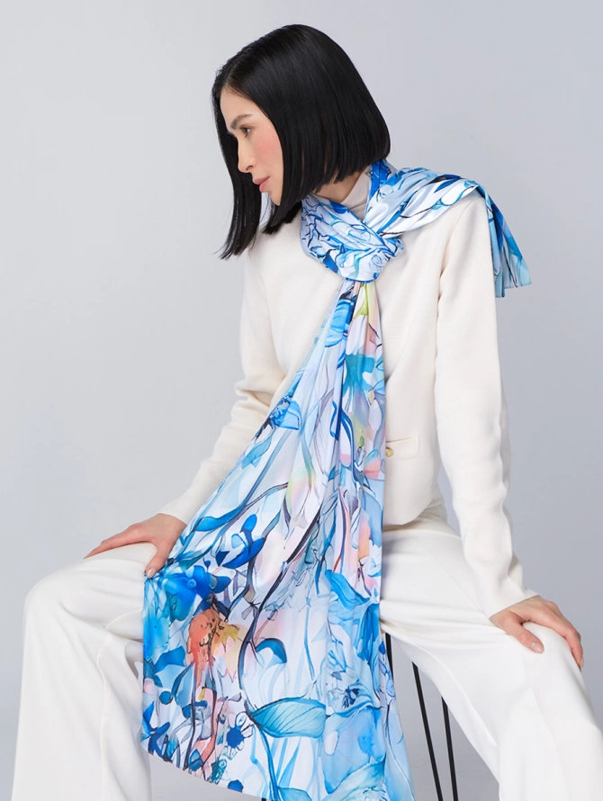 Палантин женский с акварельным цветочным принтом