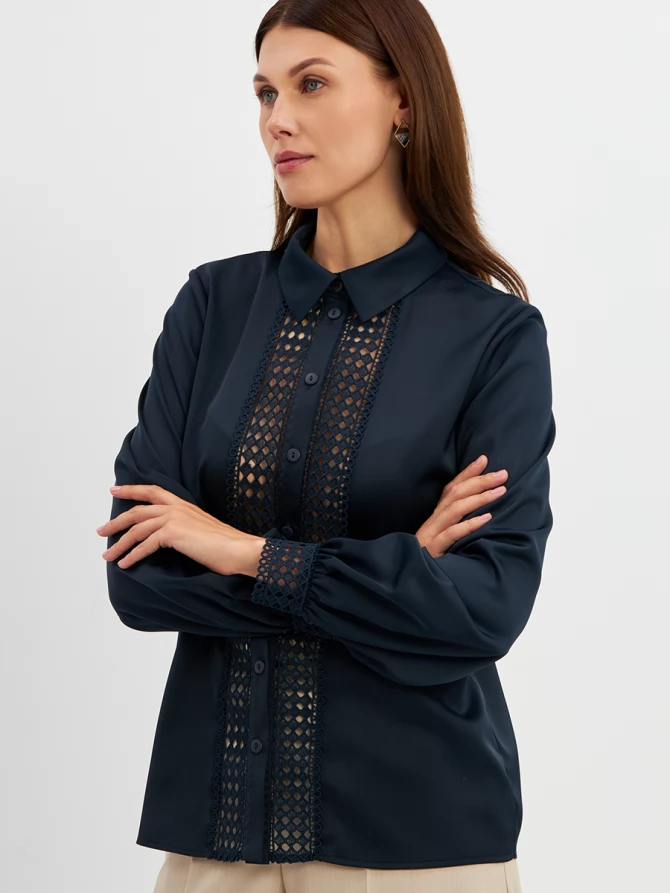 Блузка с кружевом OD-808-4 темно-синий