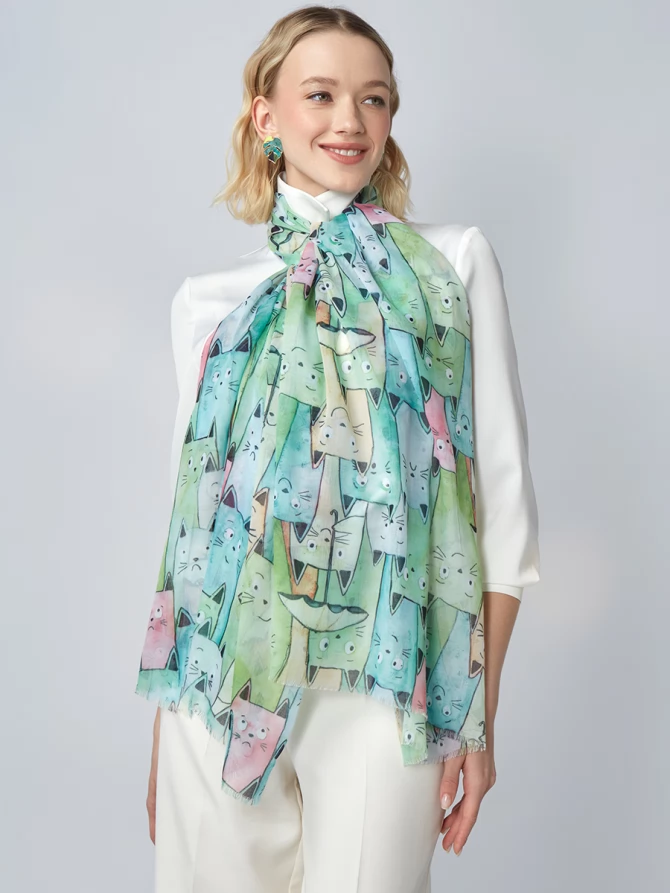 Палантин женский с принтом "Котики"