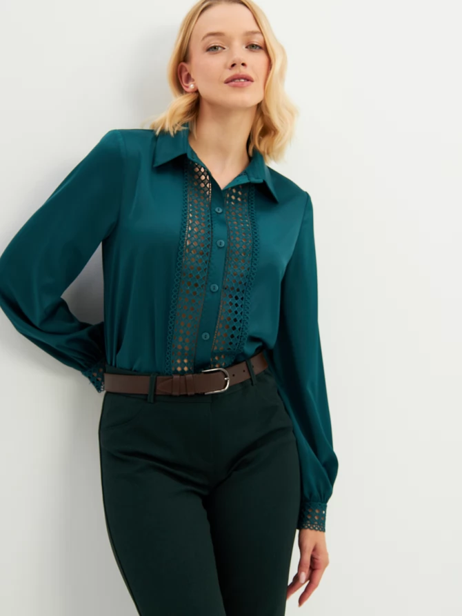 Блузка с кружевом OD-808-3 зеленый