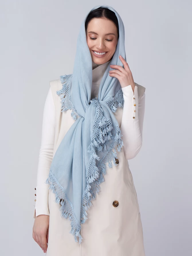 Палантин женский с ажурной бахромой