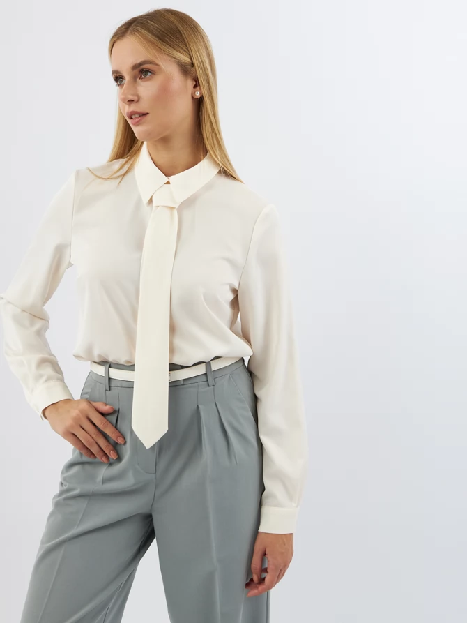 Блузка с галстуком  OD-881-7 сливочный