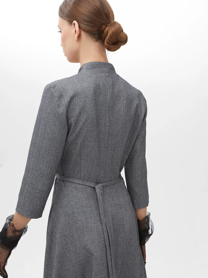 Платье с воротником стойка OD-885-1 темно-серый