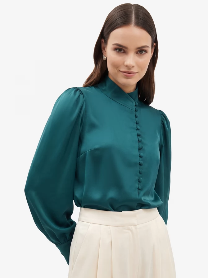 Блуза-косоворотка много пуговиц OD-55O-13 морская волна