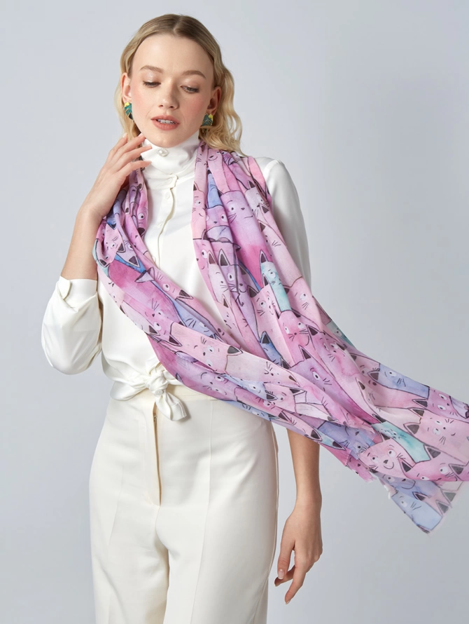 Палантин женский с принтом "Кошки"