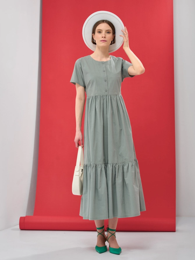 Платье хлопковое удлиненное с воланом