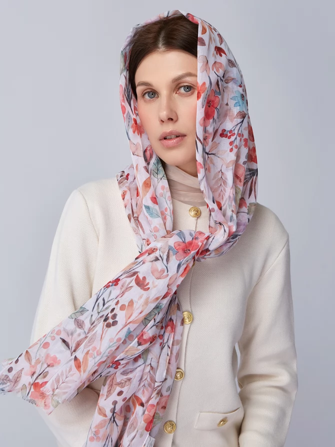 Палантин женский с акварельным цветочным принтом KSH16-125-2