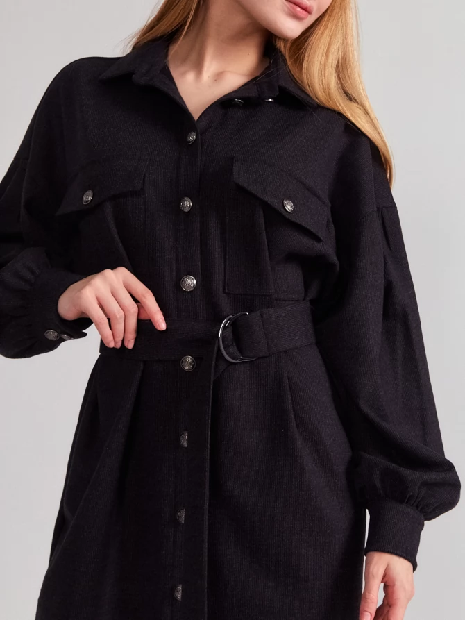 Платье-рубашка OD-614-2 вельвет темно-серый