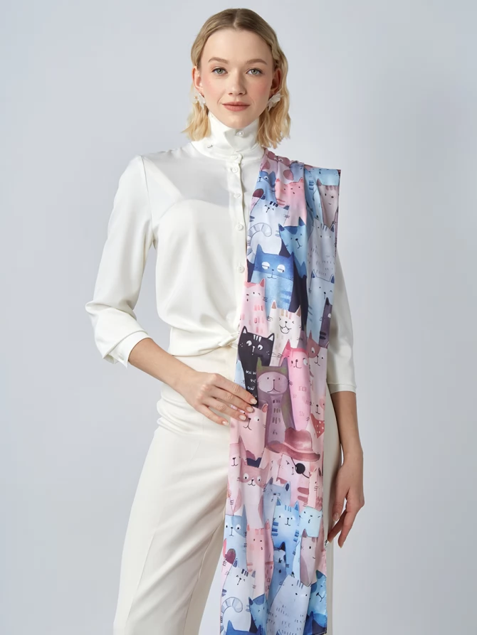 Палантин женский с кошачьим принтом