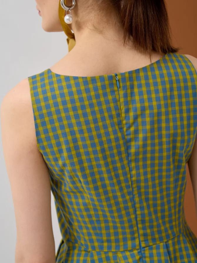 Платье хлопковое OD-799-1 в желто-голубую клетку