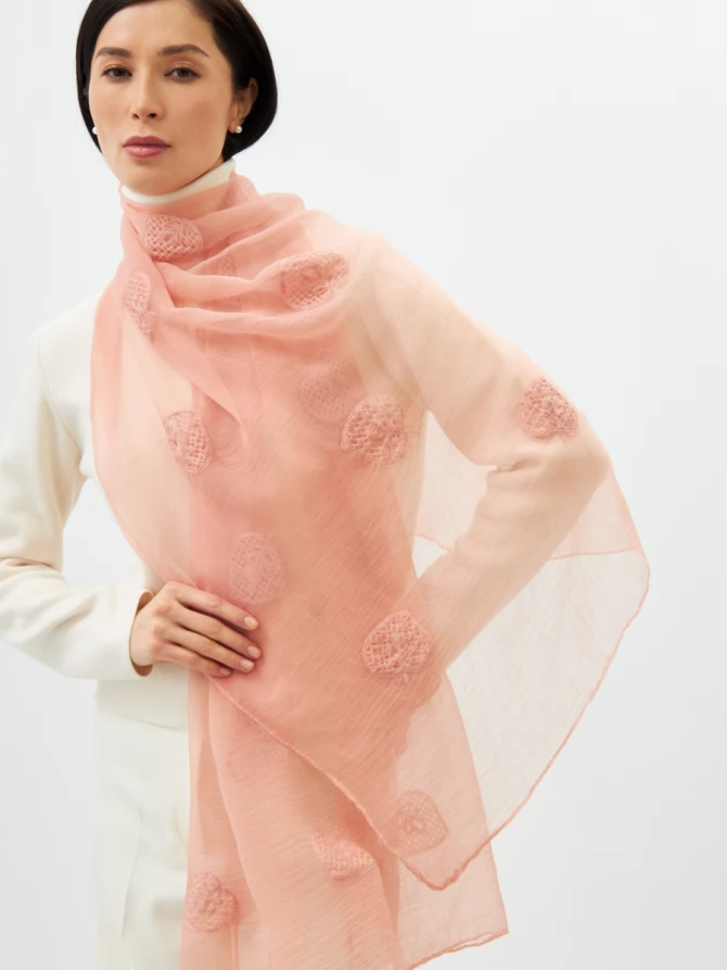 Палантин двусторонний из жатого шифона с арт-деко вышивкой