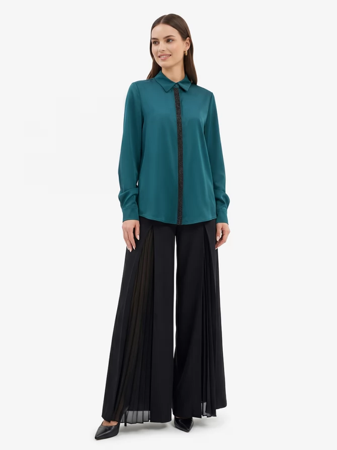 Блуза с широкой бисерной тесьмой OD-1072-2 бутылочный