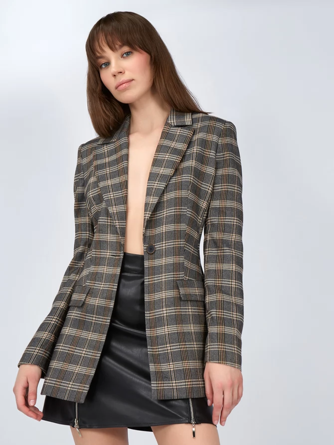 Жакет приталенный костюмка OD-821-2 серо-коричневый