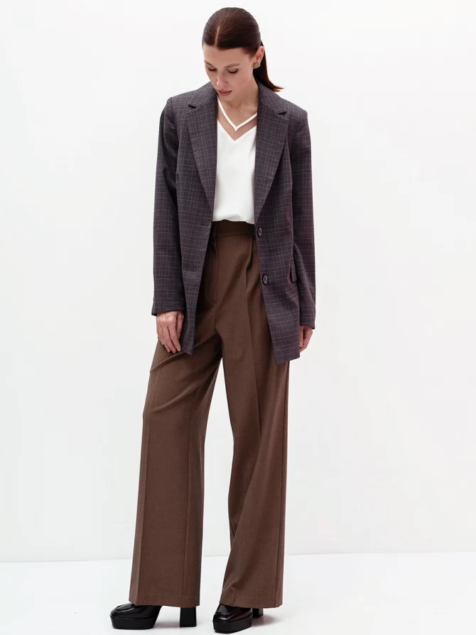 Жакет длинный OD-839-4 сине-бежевая клетка