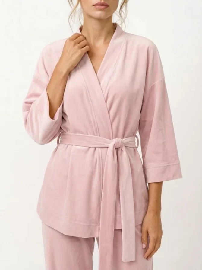 Пижама Кимоно+брюки из велюра OD-836-3 розовый