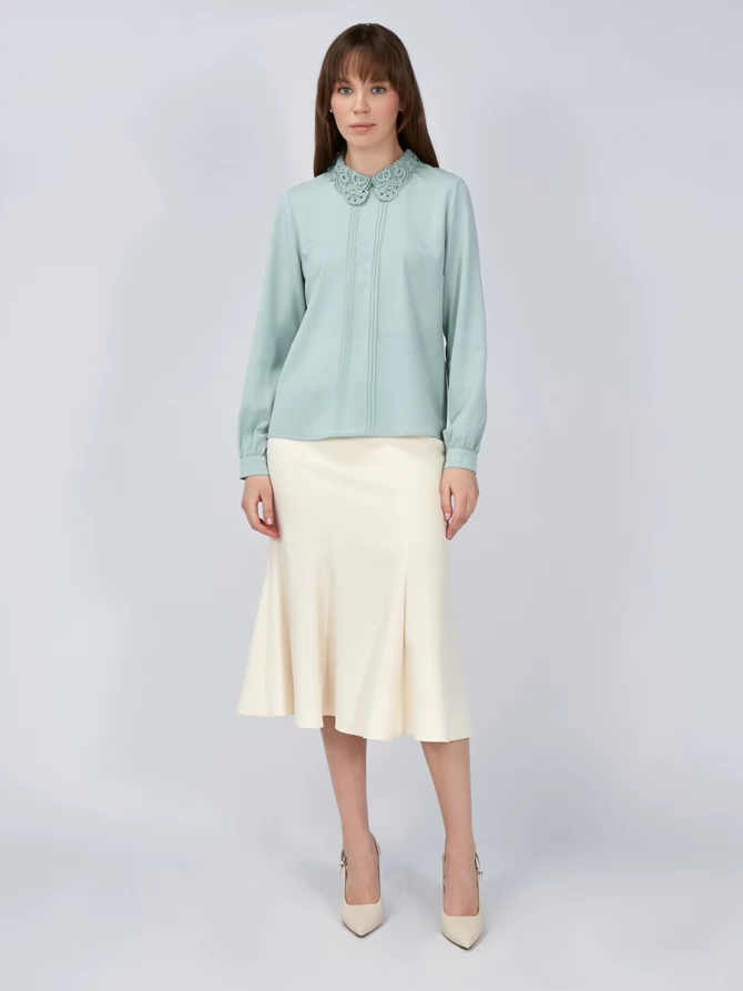 Блузка с кружевным воротником OD-861-5 светло-зеленый