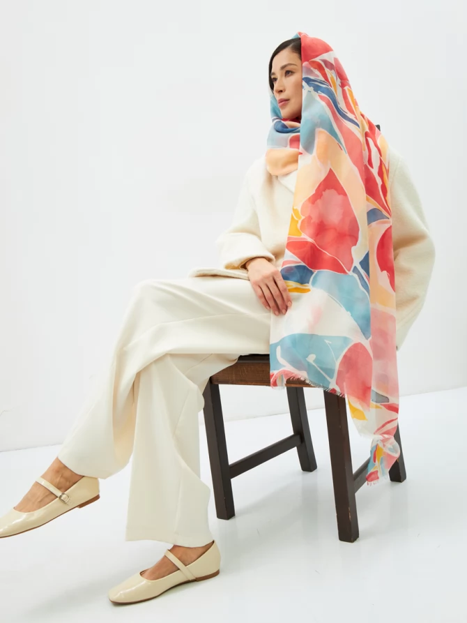 Палантин женский двусторонний с принтом арт-деко D2H-1351-1