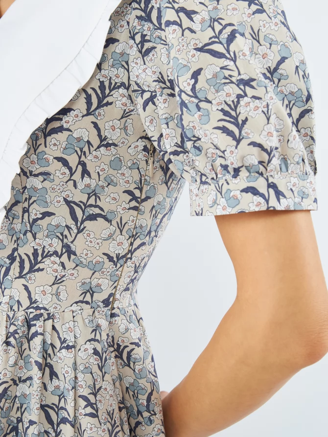 Платье из хлопка с большим контрастным воротником OD-935-3 цветы на бежевом