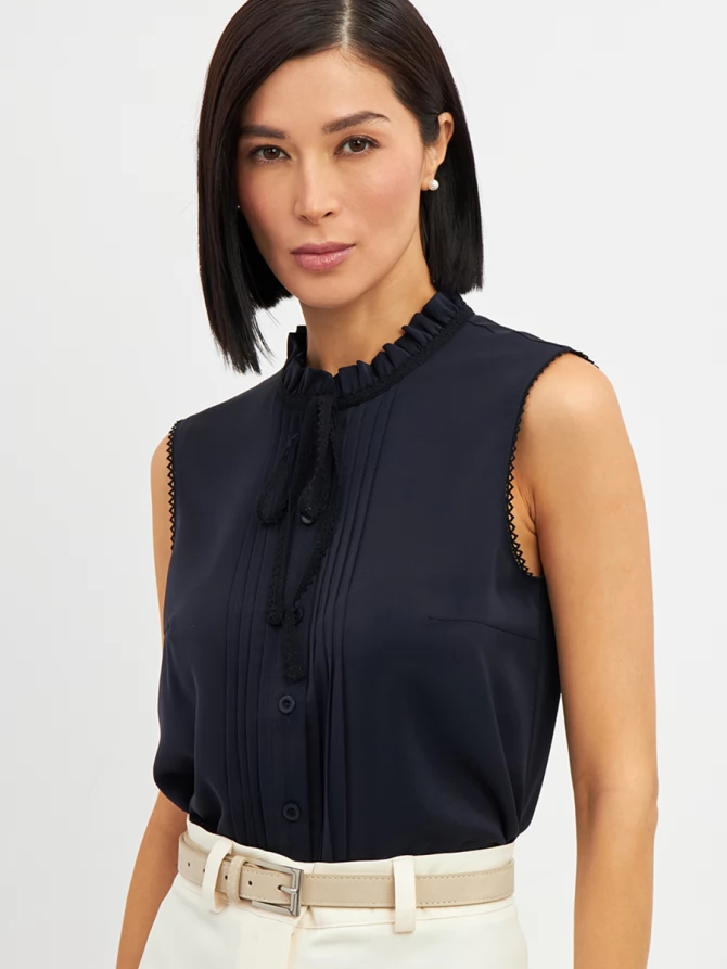 Блузка без рукавов с отделкой из тесьмы OD-973-2 т. синий