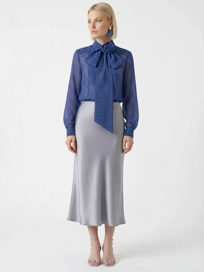 Блузка из органзы в клетку OD-984-1 фиолетовый с черным