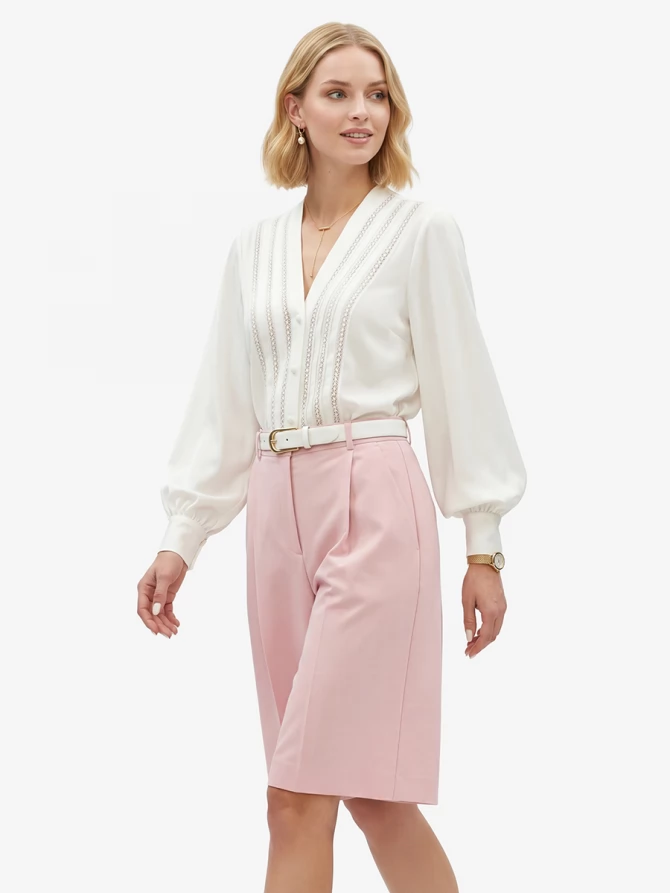 Бермуды из костюмной ткани OD-1037-2 розовый